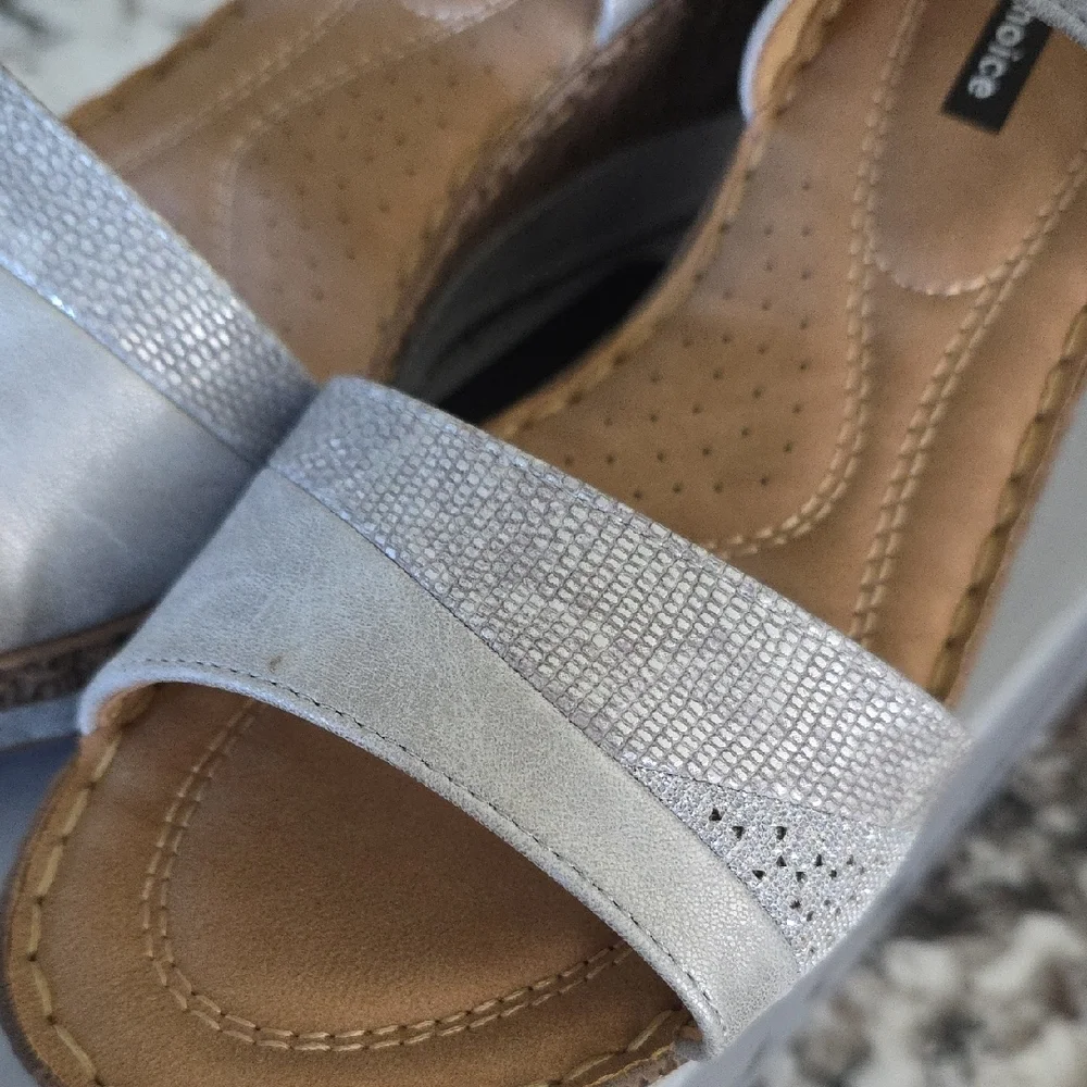 Good Chic Silver and Tan Women's Sandals - Picture 3 of 8